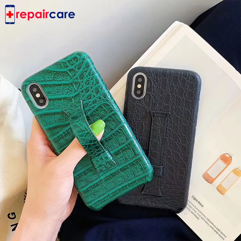 

Phone Cases For iPhone X XR XS Max 10 6 7 8 Plus Leather Crocodile Hand Strap Holder Back Case Luxury Ultra Thin Slim Hard Cover