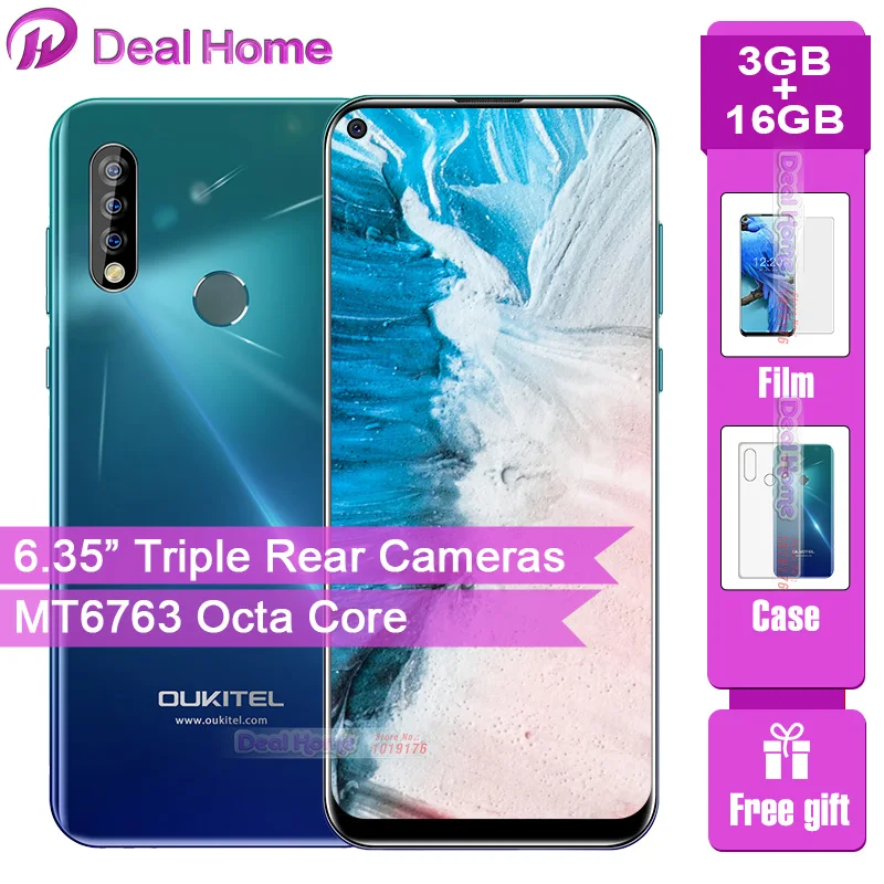 Ceny Oukitel C17 potrójne tylne kamery 6.35 ”smartfon MT6763 octa core z systemem Android 9.0 3GB 16GB 3900mAh odcisk palca face id telefon komórkowy