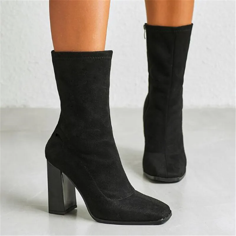 Fashion Women Boots 2023 New Arrivals Square Toe Side Zipper Shoes Ankle Boots Martin Shoes Party Fashion High Heels Autumn Boot