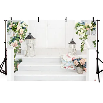 

Mehofond Wedding Photo Backdrops White Floor Flowers Stairs Bride Shower Party Photography Backgrounds for Photo Studio Props
