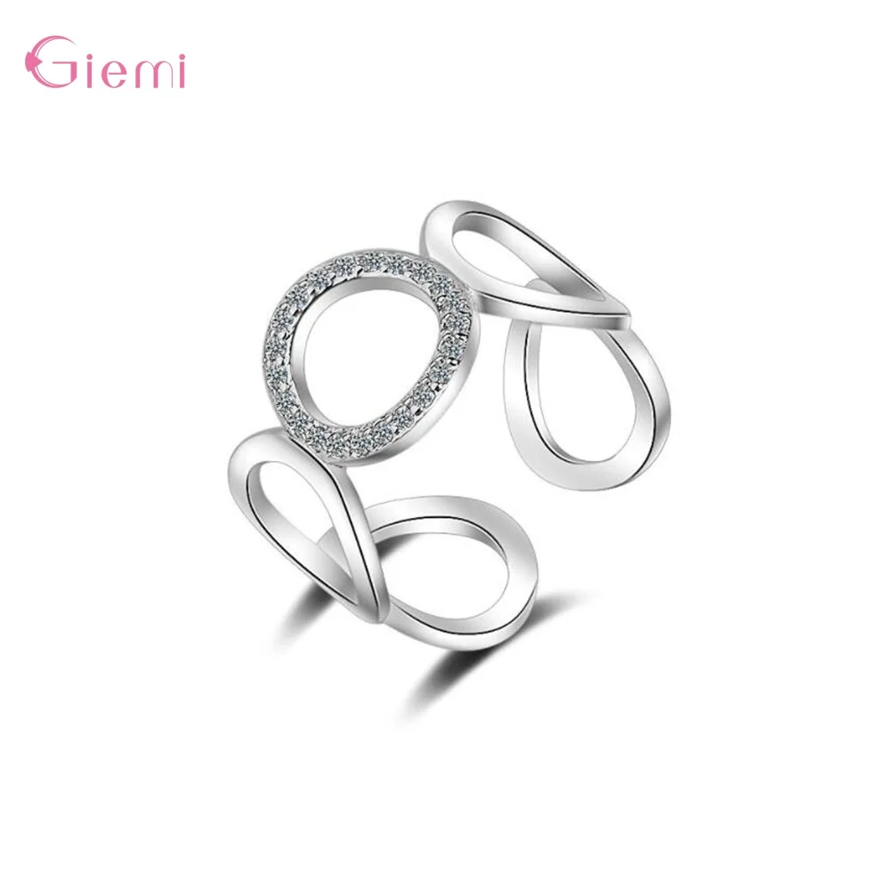 Adjustable Hollow Open 925 Sterling Silver Rings Geometric Openning Ring Women Punk Knuckle Rings Fashion Birthday Party Jewelry - Цвет основного камня: Silver