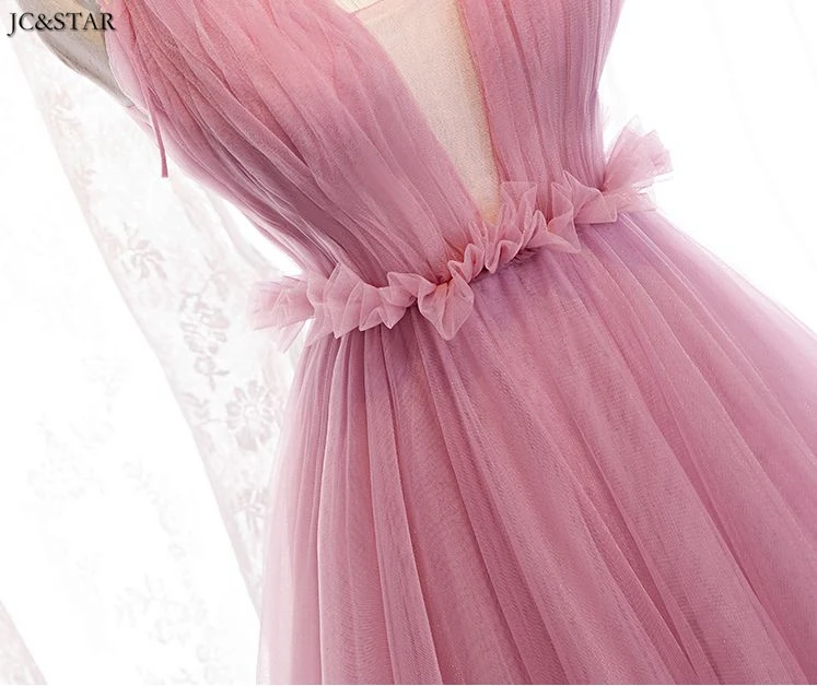 Robe de demoiseur d honneur Новинка Тюль сексуальное с v-образным вырезом на бретельках богемное пыльное розовое платье подружки невесты со шлейфом brautjungfernk