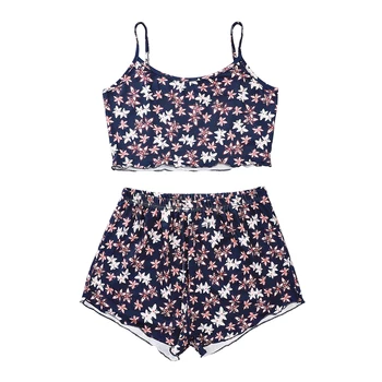 

Women Sleepwear Pyjama Set Sleeveless Crop Top and Shorts Two Piece Set Summer Flora Print Sexy Nightwear