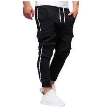 Мужчины сплайсинга Sriped комбинезоны случайные карманные спортивные рабочие повседневные брюки