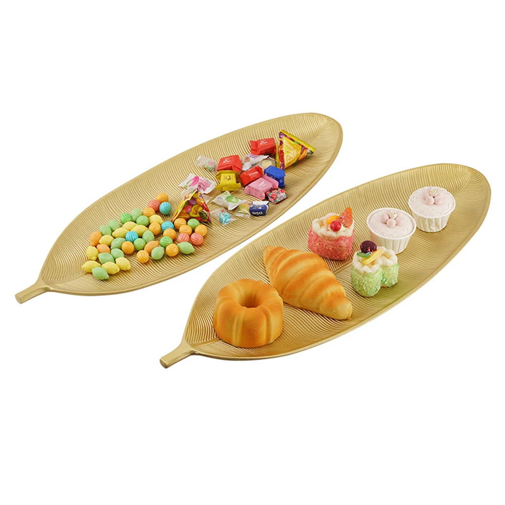 Golden Leafshaped Fruit Plate Jewelry Tray Living Room Snack Nuts