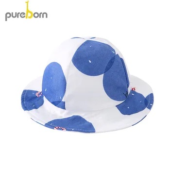

pureborn Newborn Baby Boy Girl Sun Hats Wide Brim Cotton Cartoon Photography Accessories All Day Sun Protection Baby Bucket Hat