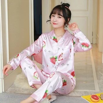 

Luxury Silk Pajama Sets For Women Smooth Comfort Pyjamas For Girl Long Sleeve Premium Pijama Woman's Casual Night Sleepwear