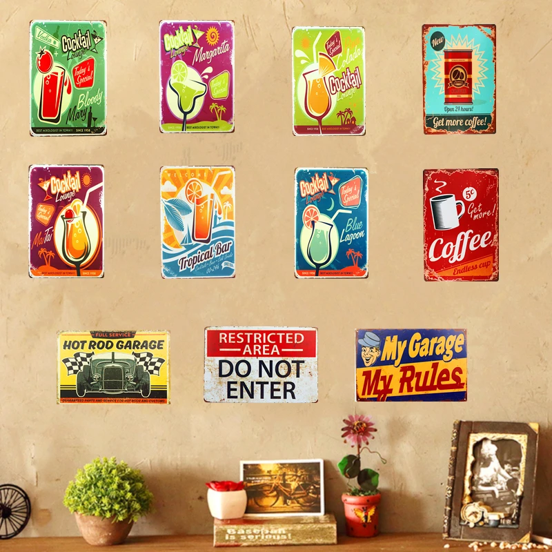 

Retro Metal Tin Plaques Cocktail Poster Coffee My Garage My Rule Art Gift For Pub Bar Home Wall Decor