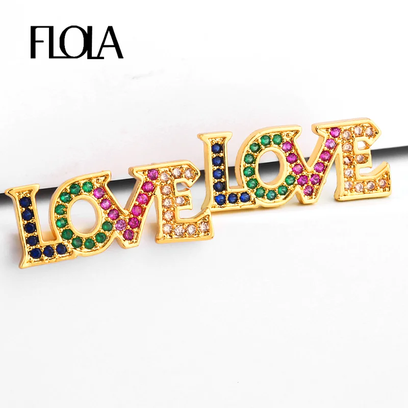 

Flola 24K Gold Zirconia Love Earring Gold Rainbow Zirconia Earrings Stud For Woman pendientes peque os oro Real Jewelry erq83