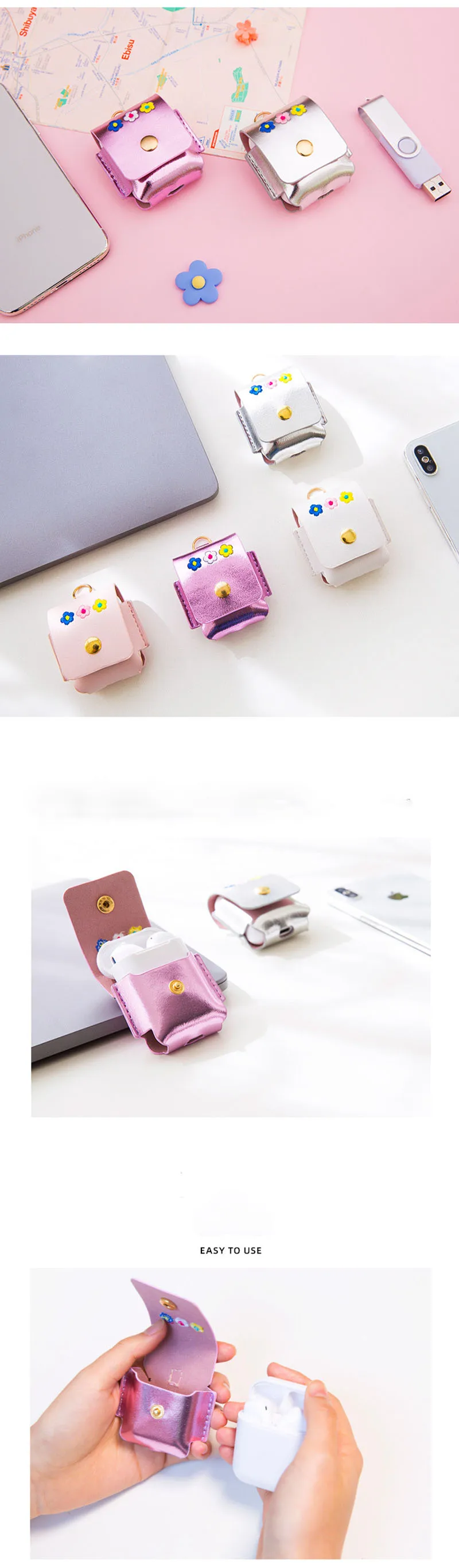 Bentoy Laser Airpods Earphone Case Girls Cute leather Hasp Earphone Package Small Coin Purse Function Women Airpods Bags