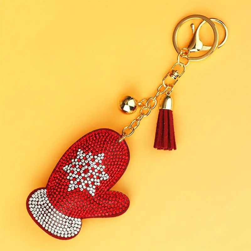 1Pc Christmas Gloves Plush Keychains Tassel Pendant Practical Stylish Key Chain For Decoration Xmas Gift