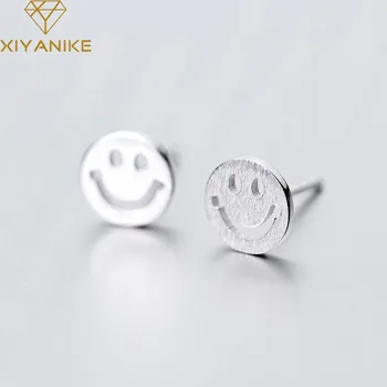 

XIYANIKE Prevent Allergy 925 Sterling Silver Small Stud Earring for Women Wedding Couple Creative Cute Smiley Party Jewelry Gift