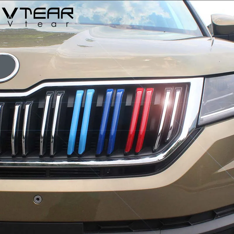 Vtear для Skoda Kodiaq внешний хромированный Стайлинг автомобиля передний бампер решетка отделка полосы украшения крышка аксессуары для автомобиля-Стайлинг