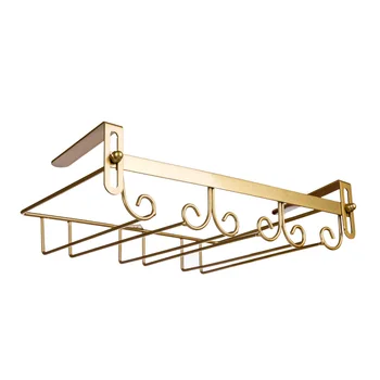 

Hot 3 Rows Iron Stemware Hanger Wine Glass Holder Under Cabinet Shelf Stemware Rack Without Drilling Storage Rack - Golden Black