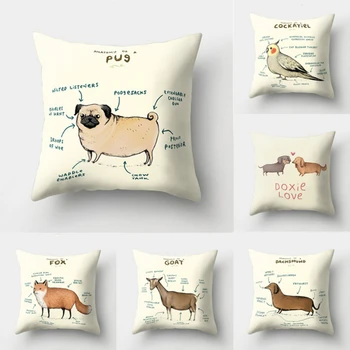 

Cartoon Cute Dog Pattern Print Pillow Case Soft Car Sofa Home Decoration Pillow Cushion Cover Little Bird Fox Goat Pattern