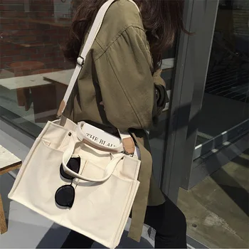 여성용 캔버스 토트백, 솔리드 걸쇠, 한국 레이디 같은 대용량 숄더백, 핸드백, 많은 포켓 학교 가방, 패션