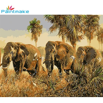 

Paintmake Animal DIY Painting By Numbers Drawing Kits elephants Paint On Canvas For Home Decor Art Picture gifts GX9585