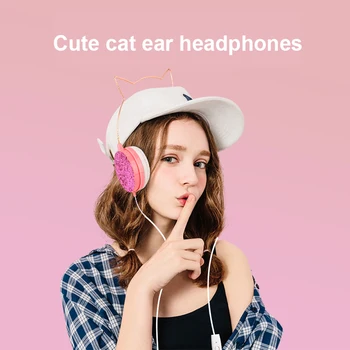 

Sports Headset Wire Cat Ear Design Headphone For Child Gold Cat Ears, Cartoon Earphones With Wheat Wire Control Cat Ear Earphone