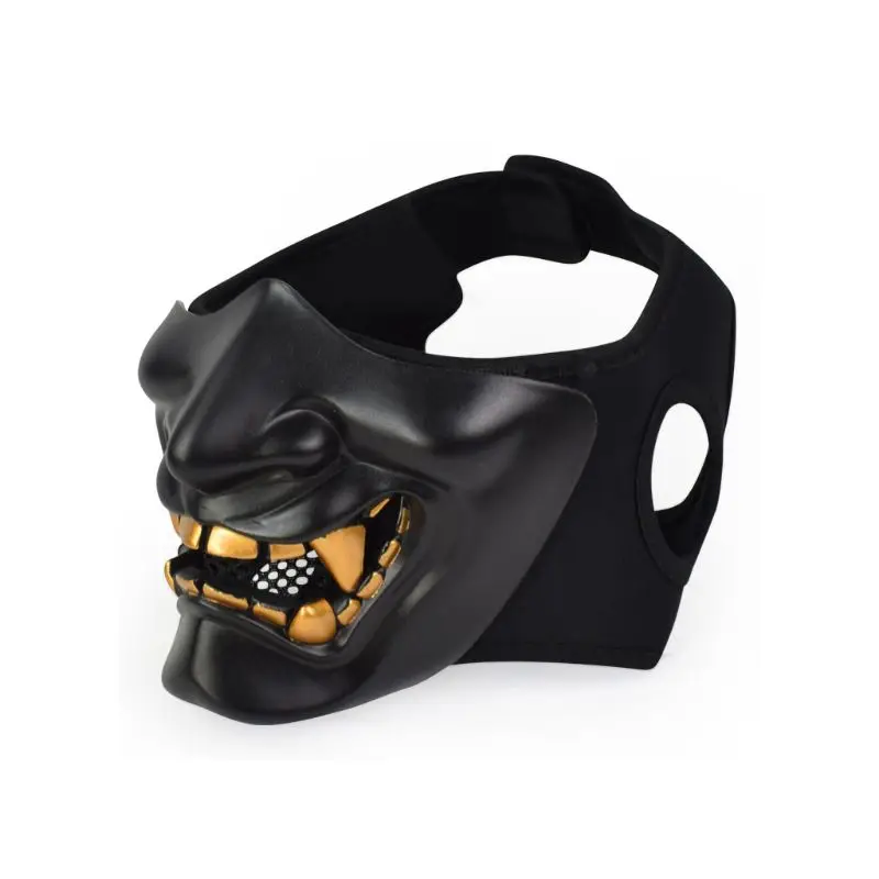 Half Face Mask Cosplay Kabuki Samurai Devil Tactical Halloween Party Festival Prom COS Devil Horror Face