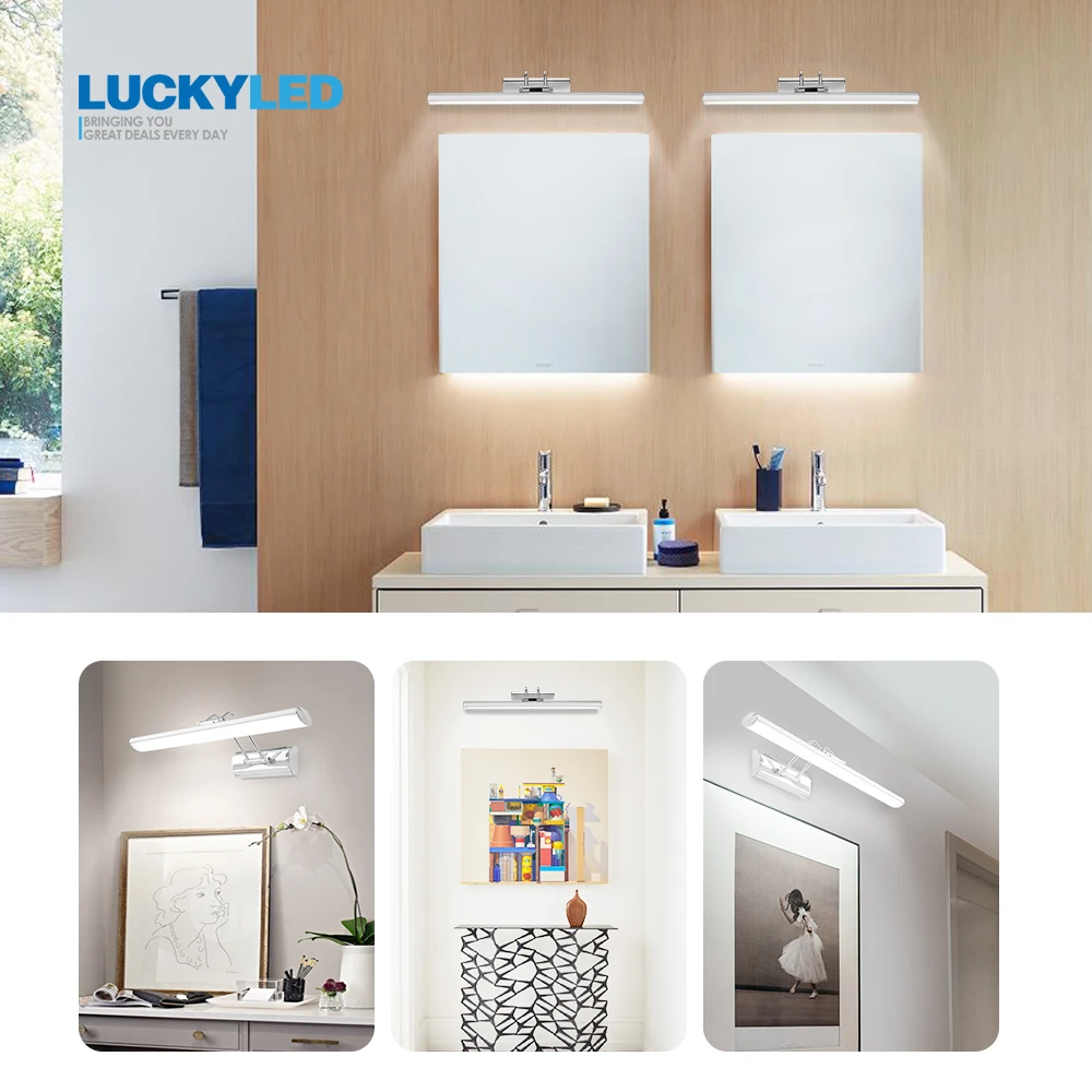 LUCKYLED светодиодный светильник для ванной комнаты 12 Вт 42 см AC90-260v водонепроницаемый бра из нержавеющей стали настенный светильник зеркальный светильник современный настенный светильник