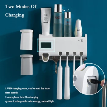 

3 in 1 UV Toothbrush Sterilizer Toothbrush Holder Toothpaste Squeezer Toothpaste Dispenser Bathroom Accessories Set