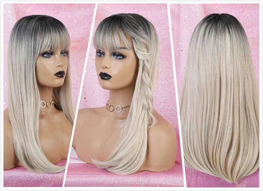 ALAN EATON синтетические средние натуральные прямые волосы парики с челкой для черных женщин афро-Американский коричневый блонд косплей боб парики