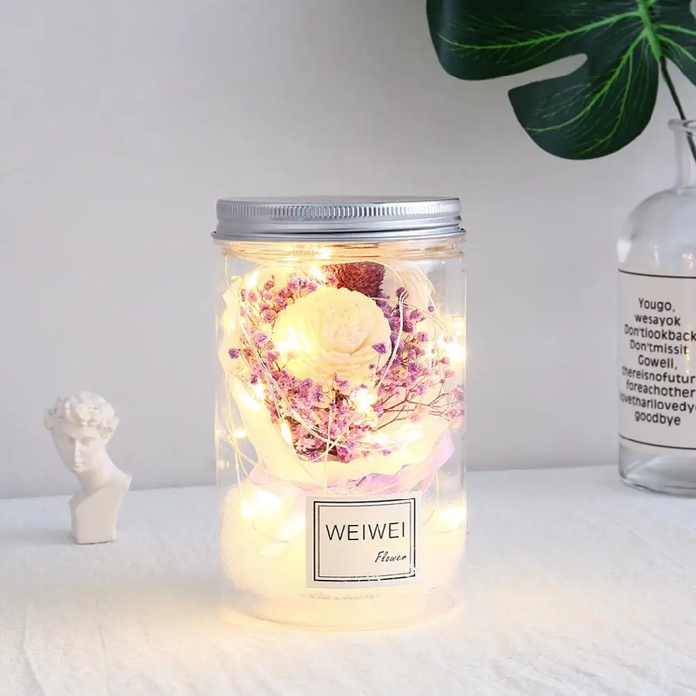 Вечный цветок Ночная лампа банка сушеная Gypsophila романтический подарок на день