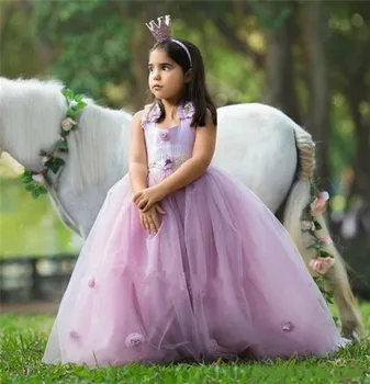 

SexeMara Ball Gown Girls Pageant Dresses Handmade Flowers Tulle Flower Girl Dresses For Wedding Backless Baby Communion Dress