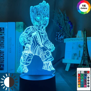 

Marvel The Avengers Super Heroe Tree Man Groot Figure 3d Illusion Usb 3d Led Night Light Multicolor Rgb Table Lamp Bedroom Neon