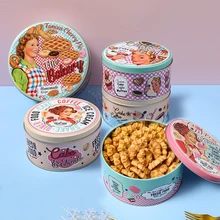 Retro Print Biscuit Tin Box Cookie Snowflake Pastry Candy Packaging Box Home Cake Dessert Milk Empty Metal Can Storage Box