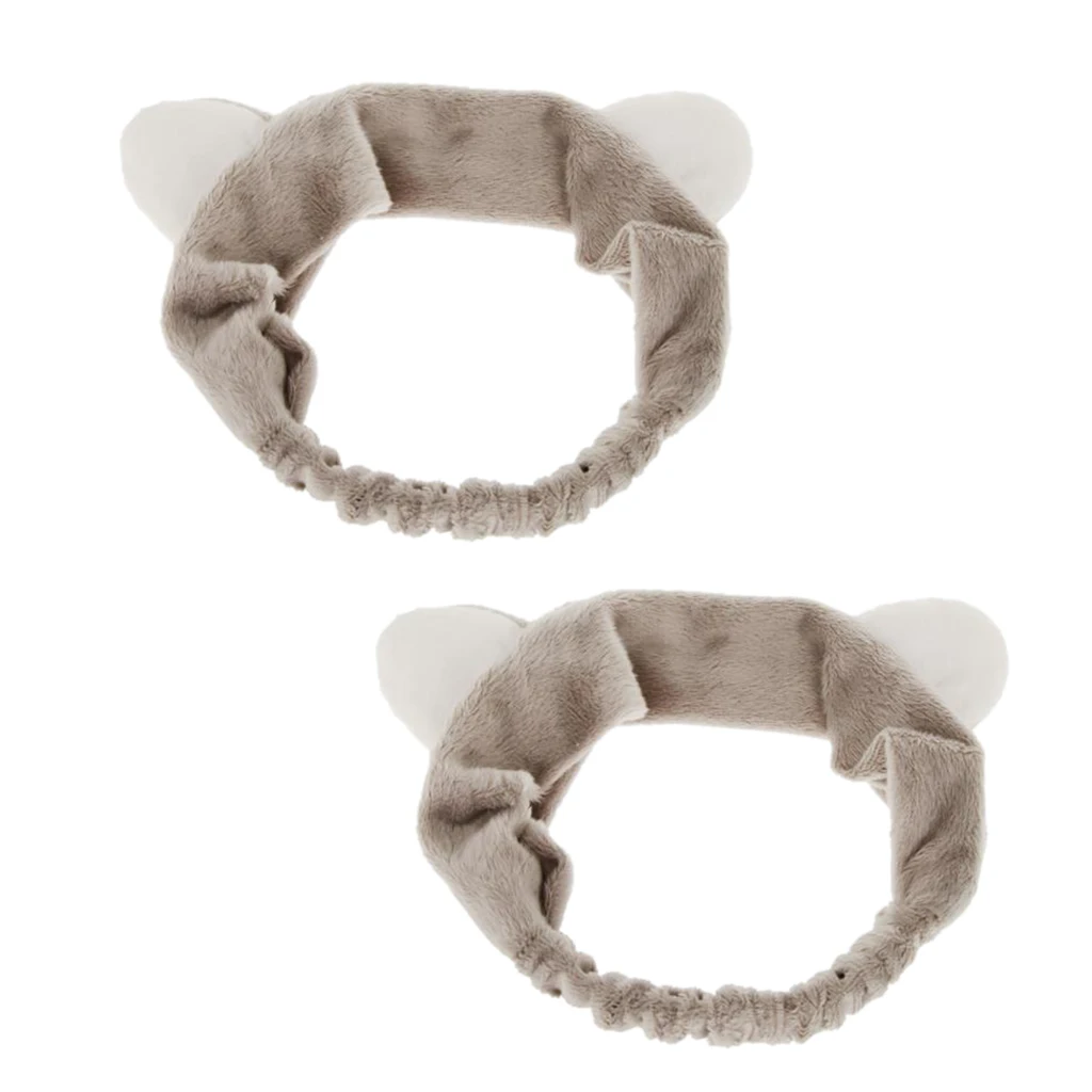 2Pcs Cat Ear Make Up Face Washing Shower Mask Hairband Snood Headband Grey