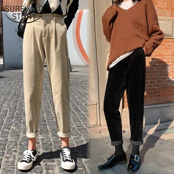 

Casual Warm New 2019 Autumn Pants Women Ankle-length Button Winter Long Pants Harem Pants Elastic Loose Thick Female 7548 50