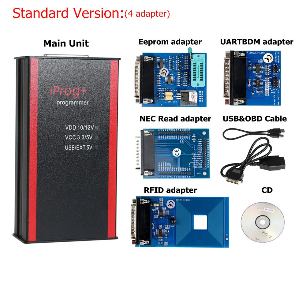 Standard 4 adapter Профессиональный iPROG+ программатор V80 многофункциональный отдых подушки безопасности+ одометр+ IMMO лучше, чем Carprog/Tango/Digiprog iPROG Prog - Цвет: Standard 4 adapter