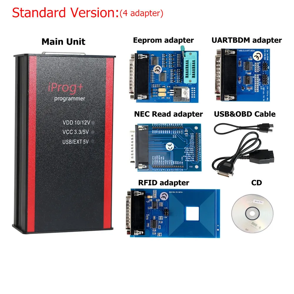 Профессиональный iPROG+ программатор V80 многофункциональный отдых подушки безопасности+ одометр+ IMMO лучше, чем Carprog/Tango/Digiprog iPROG Prog - Цвет: Standard 4 adapter