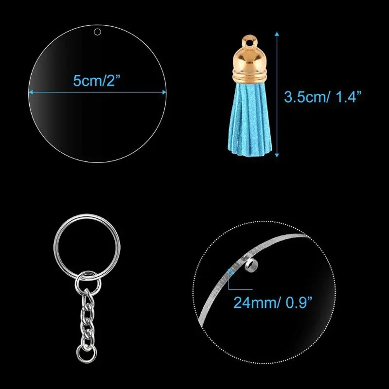90Pcs Acrylic Clear Circle Discs Keychain Set Round Acrylic Keychain Blanks DIY