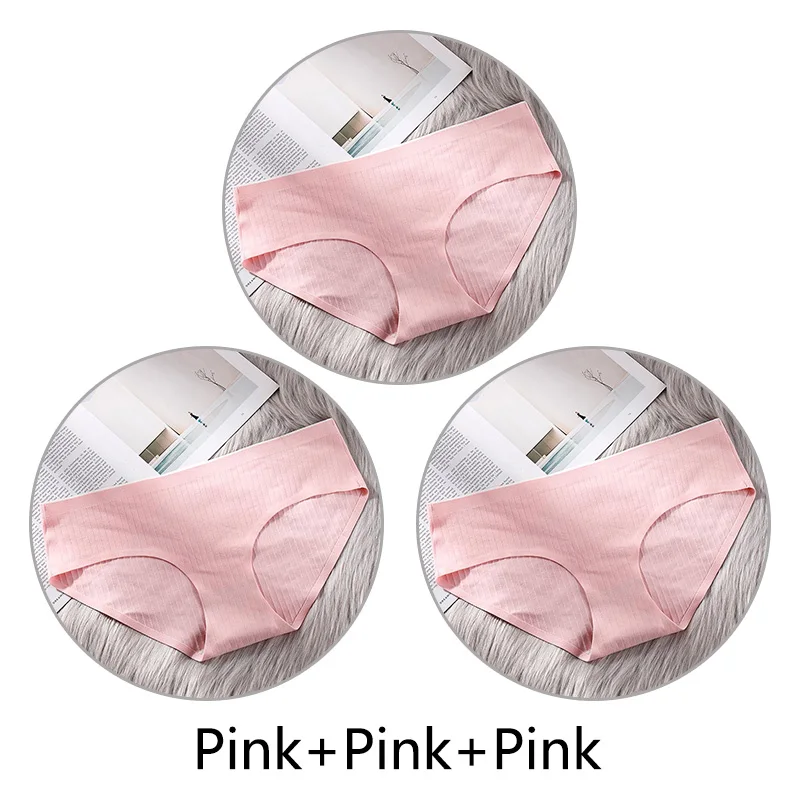Pink Pink Pink 3 шт. сверхтонкое, бесшовное нижнее белье из хлопка, Для женщин нижнее белье, мягкие трусики с большими чашечками для Размеры 4XL белье соты с заниженным шаговым швом ткань нижнее бельё - Цвет: Pink Pink Pink