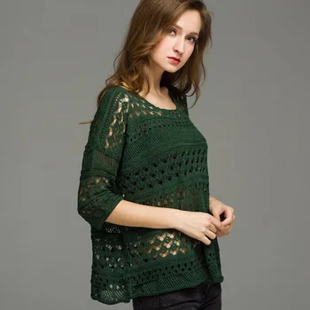 

Europe And America Summer And Autumn New Style WOMEN'S Dress Crew Neck Sweater Loose Fashion Three-quarter-length Sleeve Solid C