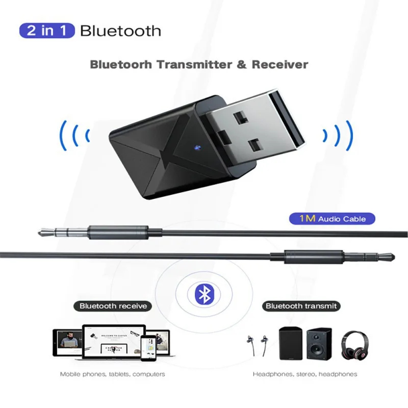 

All in one Convenient Bluetooth 5.0 Audio Adapter Receiver Transmitter Wireless Dongle 3.5mm AUX Jack Audio BT Receiver5