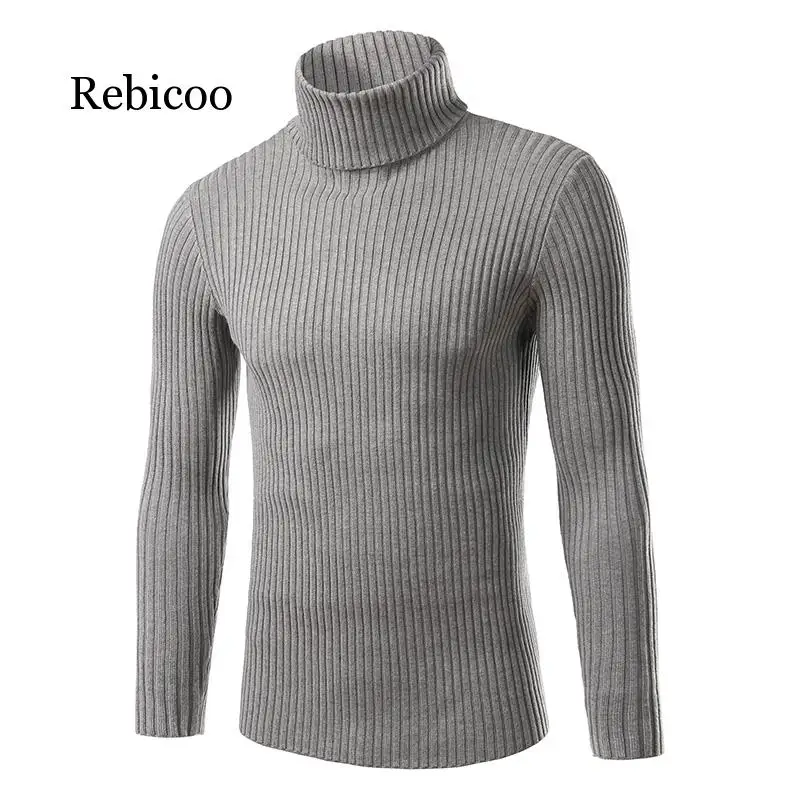 autumn and winter fashion casual men's sweater slim slimming men's high collar brand knitted pullover M-3XL