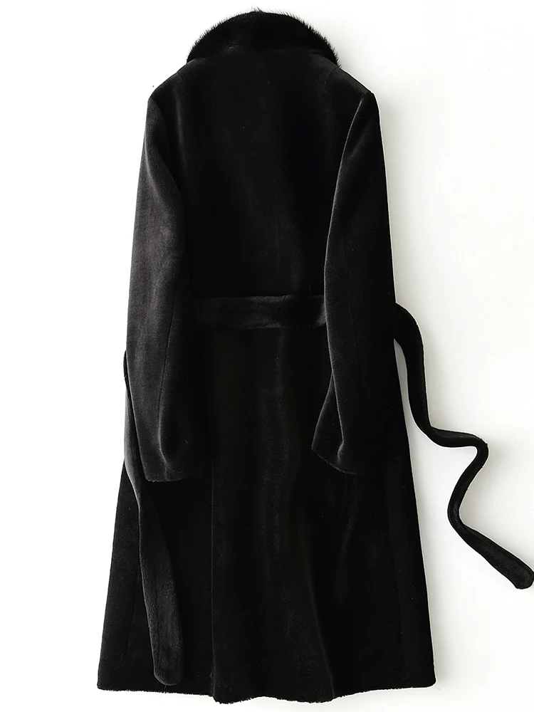 AYUNSUE пальто из натурального меха Женская Длинная зимняя куртка норковый меховой воротник овчина шерстяная куртка манто Femme X-85 KJ3088