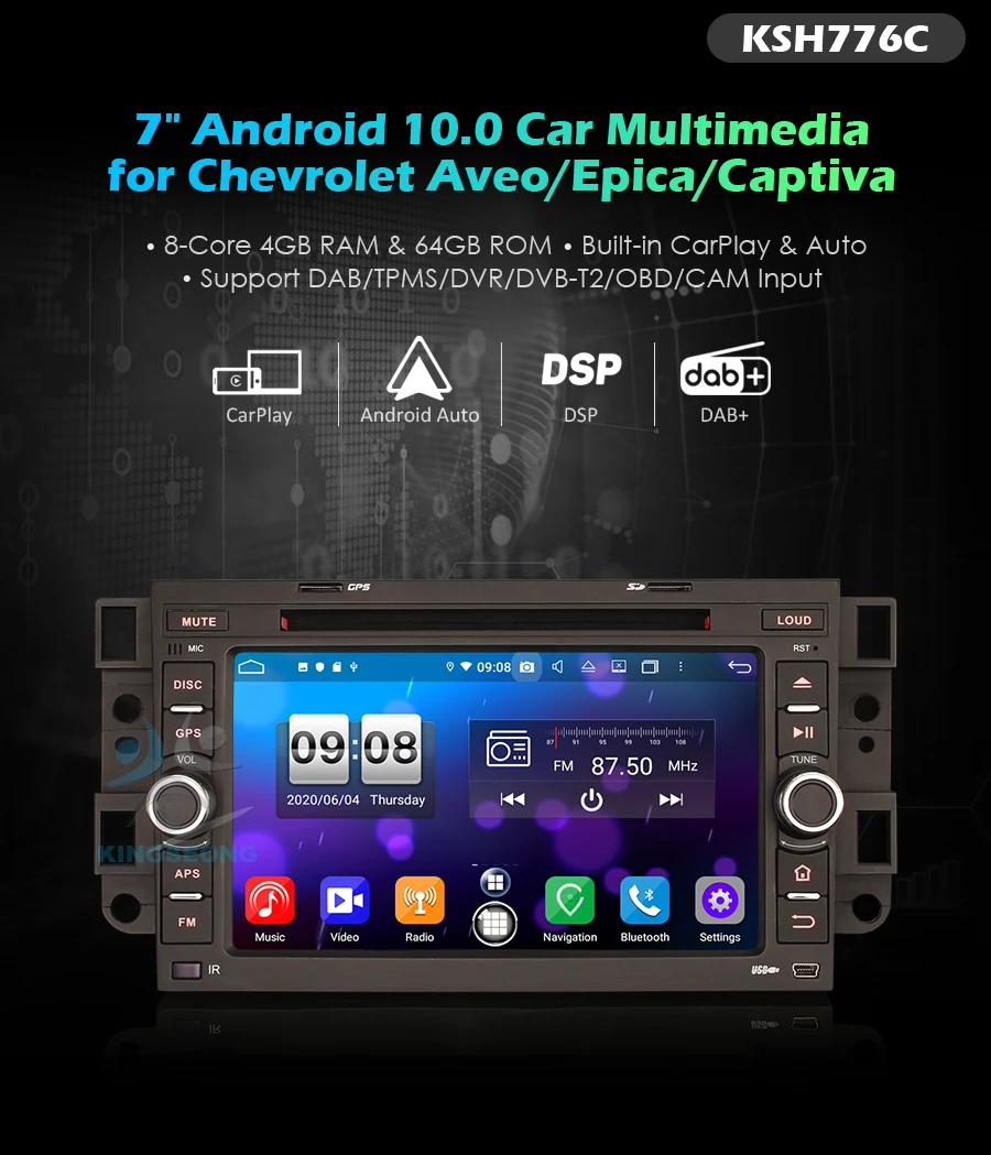 Автомагнитола Carplay, 7 Дюймов, Android 10,0, DSP, RDS, Wi-Fi.