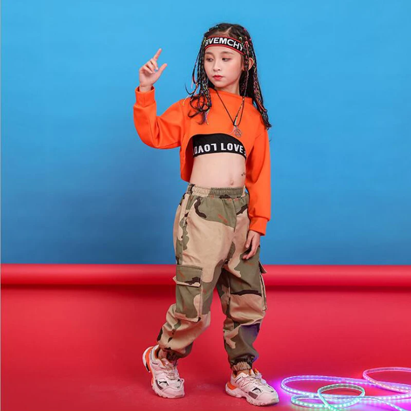 Girl Dance Costume Children Costumes Children Hip Hop Clothing Sweatshirt Top Crop Running Casual Pants for Girl Kid Jazz Dance Costume Wear Ballroom Dancing Clothes