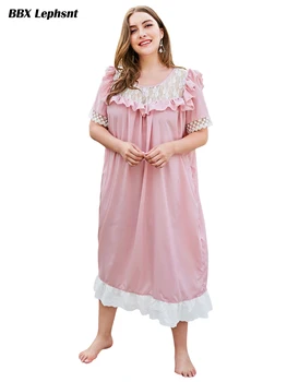 

Women Summer Sleepwear Sexy lace Patchwork O-Neck short sleeves Dresses clothing Loungewear female loose nightgown