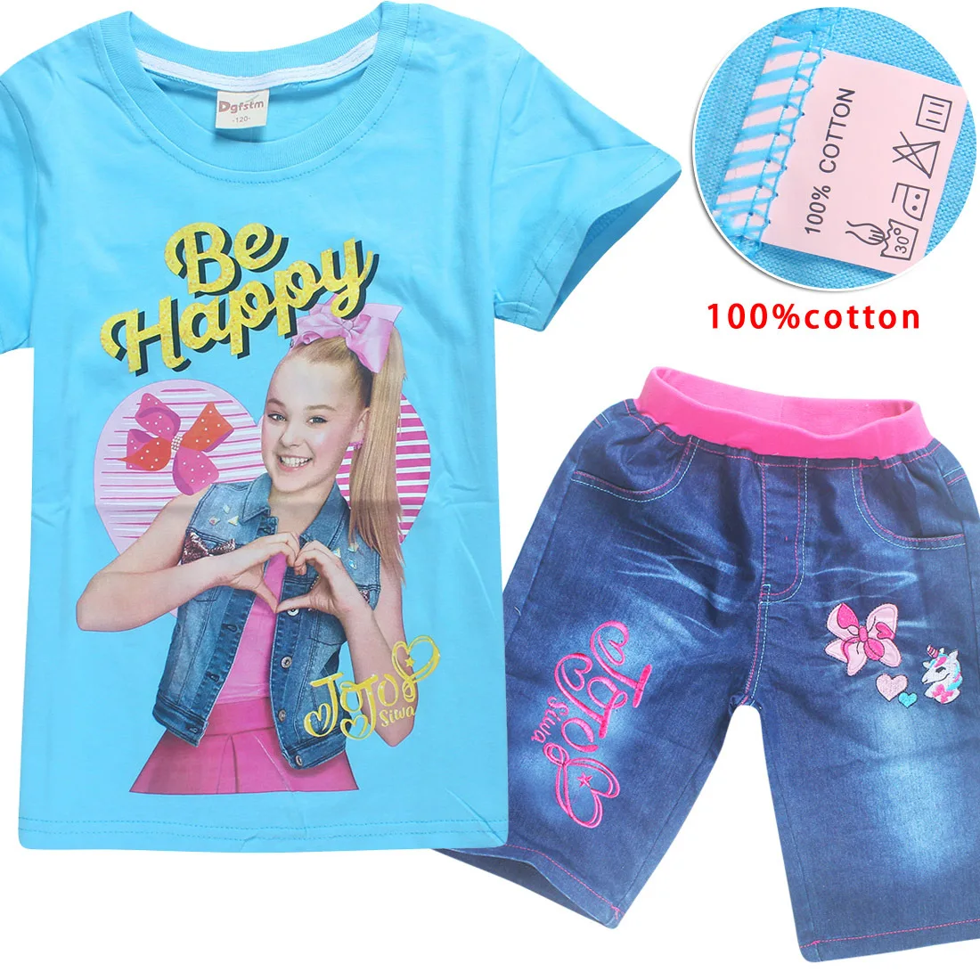 JOJO SIWA/Детские футболки хлопковые футболки для маленьких девочек комплекты с короткими рукавами для мальчиков и девочек футболки Одежда для девочек 10-12 лет - Цвет: S8357-blue