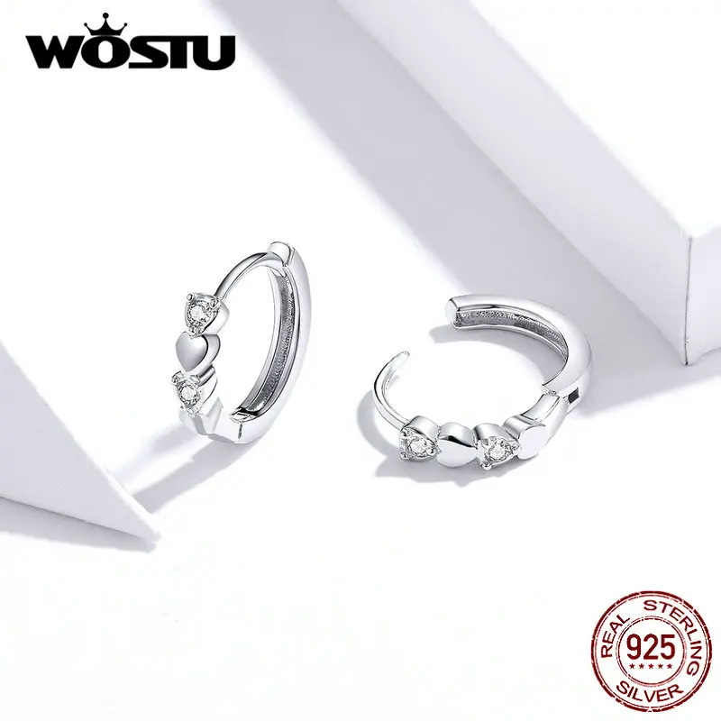 WOSTU дизайн подлинные 925 пробы серебряные серьги-кольца Горячая мода блестящие серьги в форме сердца подарок на свадьбу CQE777