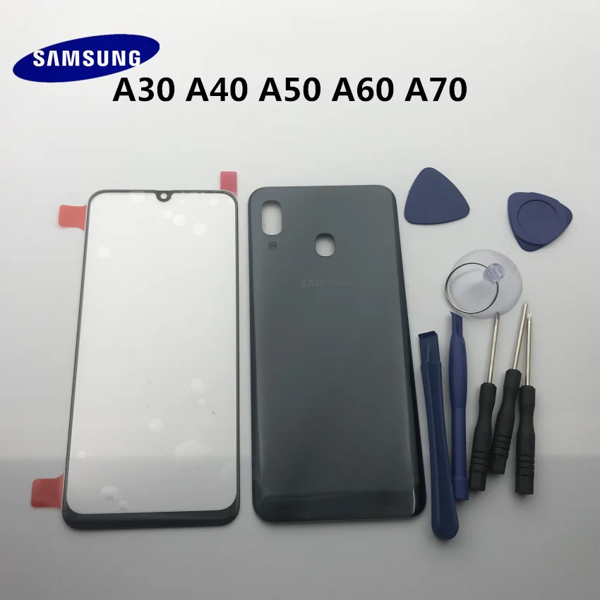 Новинка,, samsung Galaxy A30, A40, A50, A60, A70,, Задняя стеклянная крышка, задняя крышка, крышка батареи, дверь+ передняя стеклянная линза+ клей+ Инструменты