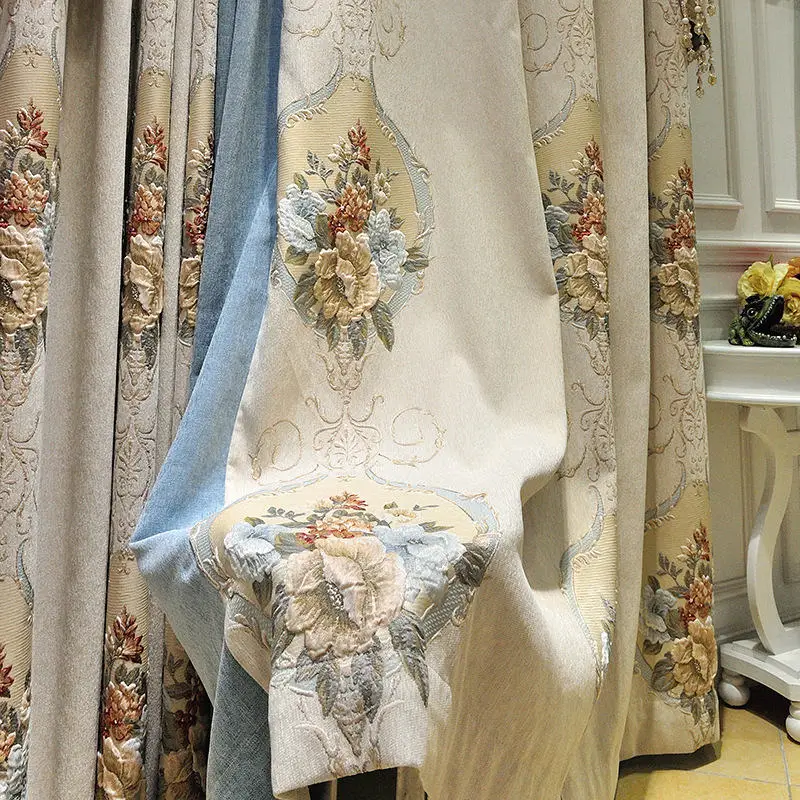 white curtain Европейский шенилл рельефная ткань занавеска для гостиной спальни кабинет вилла утолщенные цветочные шторы для спальни качество - Цвет: white curtain
