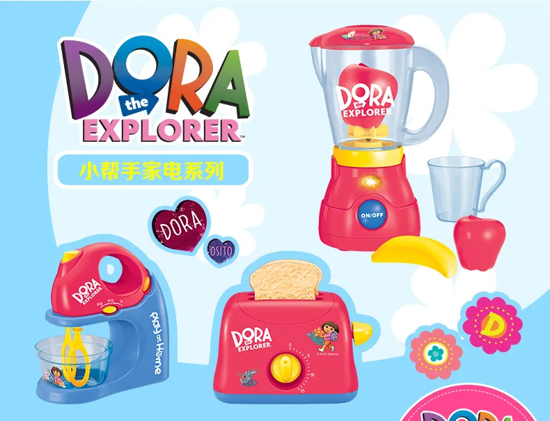 Подлинный игровой домик Дора, фруктовая кухонная игрушка, электрическая детская модель для девочек, размешать хлеб, играть в воду, соковыжималка