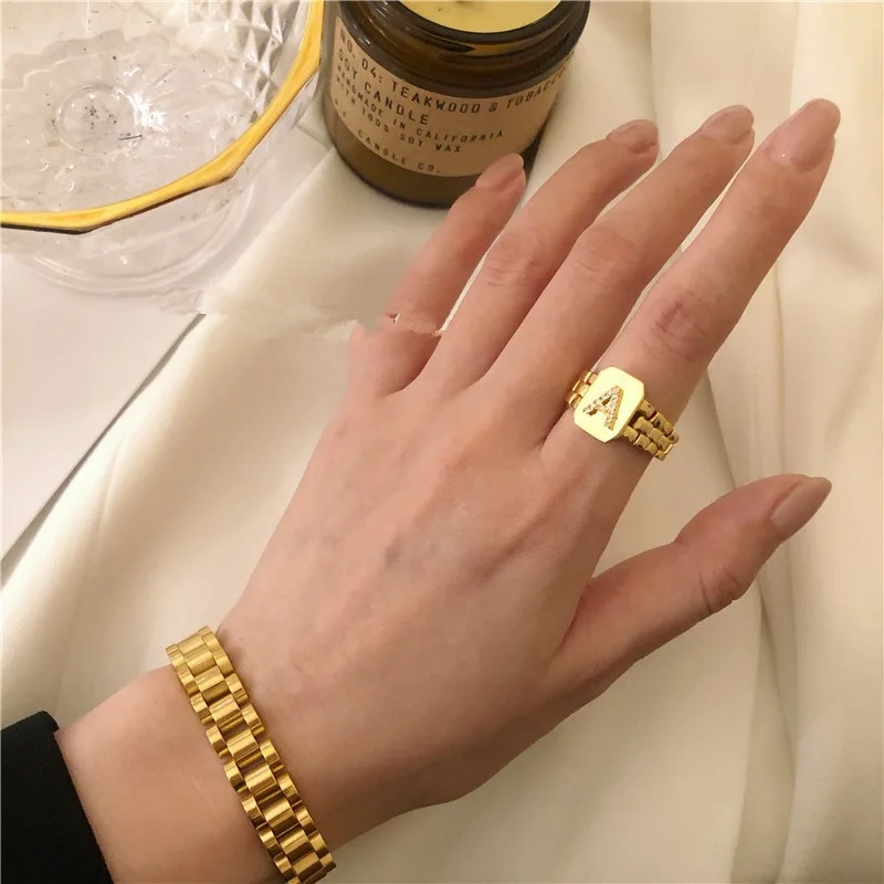 European and American blog Internet Celebrities 26 English letters Diamond open loop Strap Design Niche Wild Ring Jewelry | Украшения и