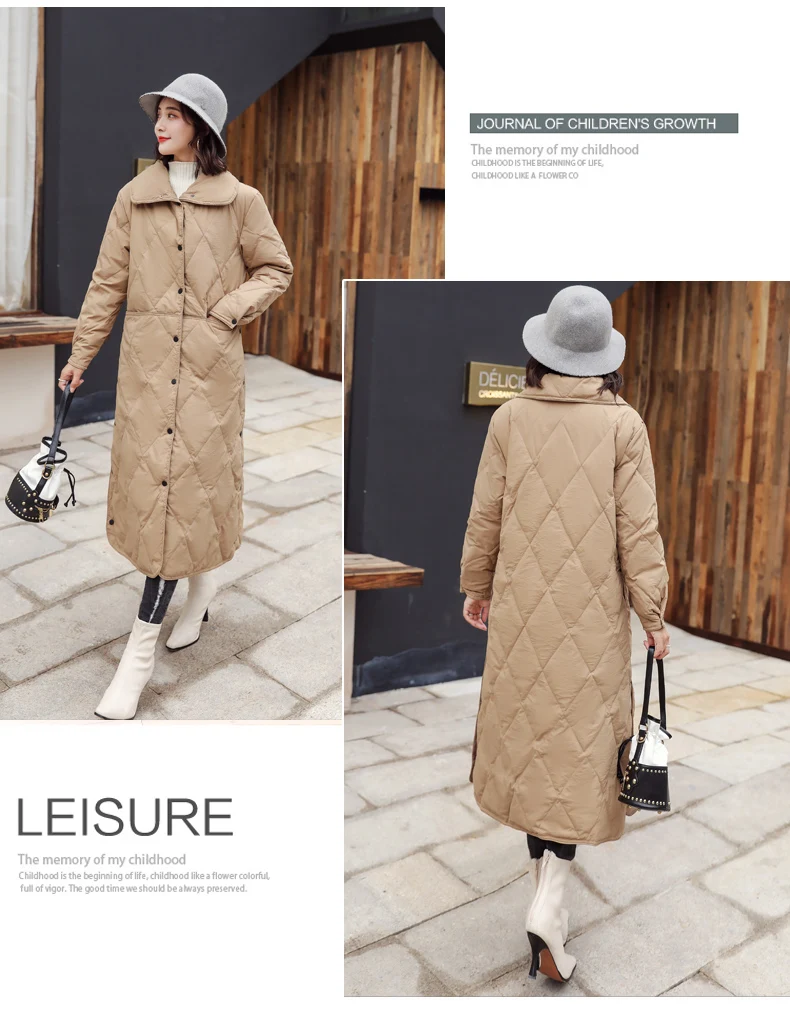 Long Sleeve Long Straight-Cut Pocket Winter White Duck down Convention Solid Color Polo Collar Simple Fashion down Jacket